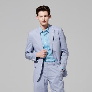 엠보스 블루 미니체크 린넨 혼방 서커자켓 AMKC20201