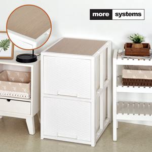 모아시스템즈 우드 라탄 하이 2단 플라스틱 서랍장 수납장