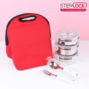 스텐락 저스트고 스텐 원형도시락 3단 (수저포크포함)