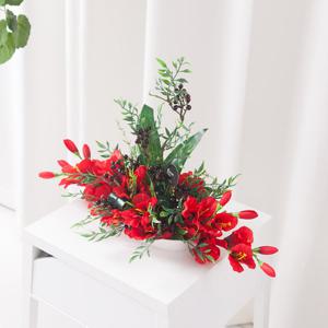 글라디올러스 조화 꽃 센터피스 스칼렛수반set 54cm 인테리어 테이블 장식 촬영 소품