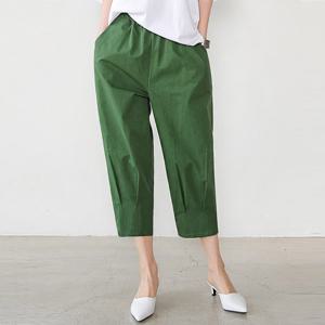 [헤이올리]머스타드 한정수량/면고밀도 허리밴딩 밑단다트 8부 배기팬츠 PKS061