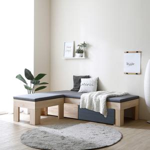 나무뜰 뮤카 둘서랍 패브릭 원목 소파베드+스툴 GM323C (착불)