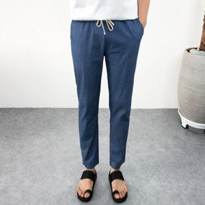 엠클로 남자 세미와이드 여름 린넨 마 바지 9부 밴딩 슬랙스