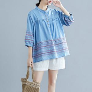 [유니제이] 헨리넥 패턴 루즈핏 셔츠 U0GSB2834