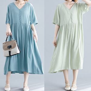 [유니제이] 제퍼 앞 버튼 브이넥 롱 원피스 U0GOP2858