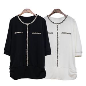 [해피통통] 빅사이즈 엘리 반팔 블라우스 티 루즈핏 여성 오피스 티셔츠 여름 정장용 미시 하객 5부소매티 여성의류