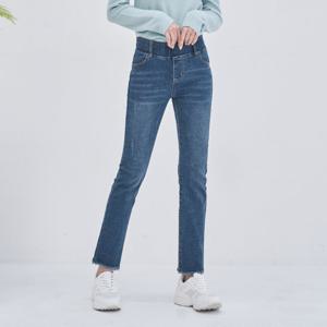 [진마니아] 허리밴딩 밑단수술 베이직 블루 워싱 스판 일자진