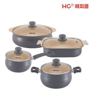 HC해피콜 세라믹코팅 아리 IH 인덕션 냄비 4종세트 (한손18+양손20+테이블냄비24+사각팬23)