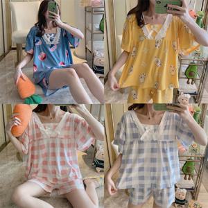 여성 프릴 반팔 잠옷 파자마 6종 택1 여자 홈웨어 세트 캐릭터 체크 인기 파티 실내 유행 빅사이즈