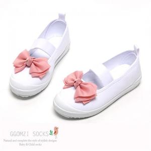 [꼼지]쁘띠 리본 면실내화 화이트 CH26/유아/아동/리본/레이스/핸드메이드/재롱잔치/슬립온/단화