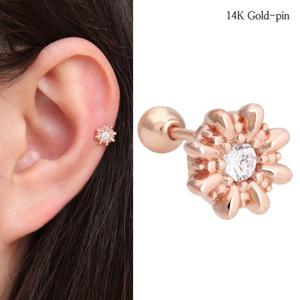 [미니아트] 마리골드 14K 로즈골드핀 금침 큐빅 피어싱