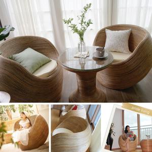 사라방드 몰디브 동글이 내추럴 라탄소파세트(의자2개+T테이블)