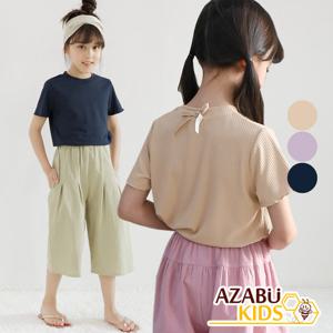 [아자브키즈] 포포 뒤 리본 티 여아 라운드 반팔 아동 티셔츠