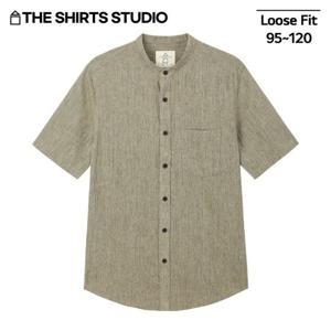 [더셔츠스튜디오]카키 반팔루즈핏 린넨혼방 차이나카라셔츠(TSS2