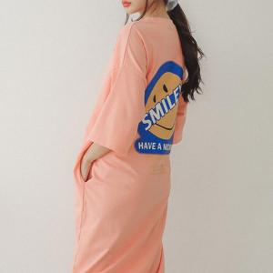 국산순면 웃는얼굴 반팔 롱원피스 홈웨어 여름파자마 3color