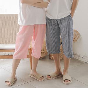 지지미 스몰체크 7부 남여 홈웨어 여름 파자마바지