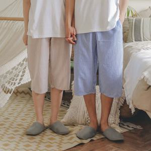 지지미 줄무늬 7부 남여 홈웨어 여름 파자마바지