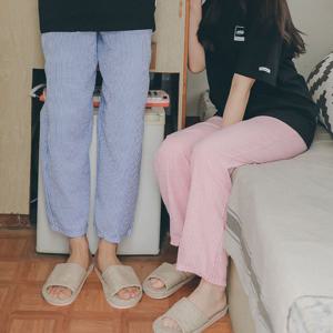 지지미 줄무늬 9부 남여 홈웨어 여름 파자마바지