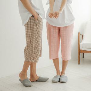 순면 스몰체크 7부 홈웨어 여름 파자마바지