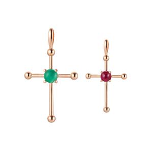 [도로시] 14k 포인트 캐보션 십자가 펜던트(2type)(천연석)(소)