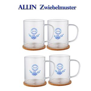 알린 쯔비벨 내열유리 머그잔 420ML 4P 알린코르크컵받침4P증정