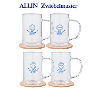 알린 쯔비벨 내열유리 머그잔 270ML 4P 알린코르크컵받침4P증정