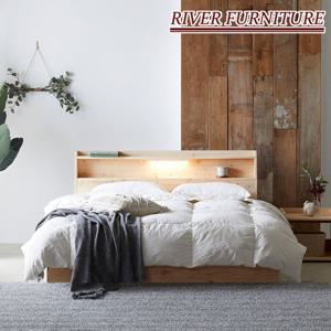 아루미 편백나무원목 LED 콘센트 저상형 퀸 침대 프레임