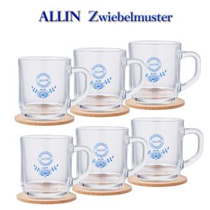 알린 쯔비벨블루 유리머그잔 300ML 6P 알린코르크컵받침6P증정