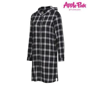 [애플핑크]후드 체크 롱원피스 (APF0O502GSB)