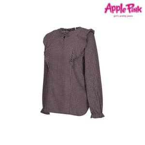 [애플핑크]체크 러플 리본 블라우스 (APK1O504GSK)