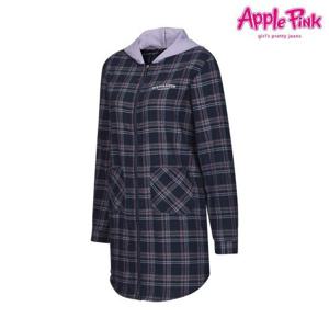 [애플핑크]후드 체크 롱셔츠 (APF0O501GSZ)