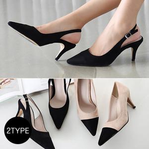 [바닐라슈] 프디즈 스웨이드 배색 슬림 슬링백& 펌프스(7cm)