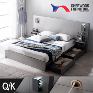 [쉐우드]바무드 호텔 평상형 수납 LED침대프레임 Q/K