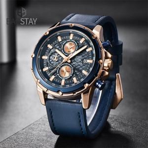 B064WC 고급 소가죽 크로노그래프 남자 손목시계