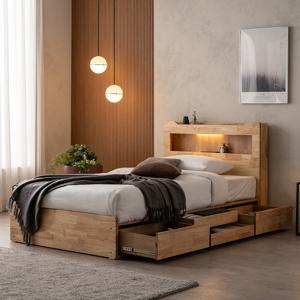 [리뷰 방수커버 증정]파로마 이즈 트리 LED 원목 수납침대+40T라텍스매트 SS IHD054