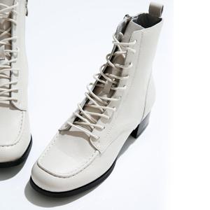 포크슈즈FOKE 천연소가죽 여성 여자 레이스업 통굽 워커