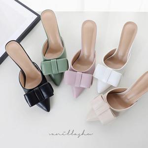 [바닐라슈] 로트빈 볼륨리본 미들힐 뮬슬리퍼(5.5cm)