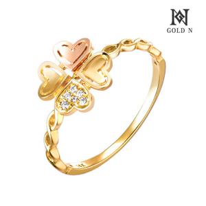 골드앤 14K 하트클로버 반지 콤비