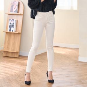 [진마니아]코튼 화이트 허리스판 본딩기모 바텀컷팅 스키니 데님