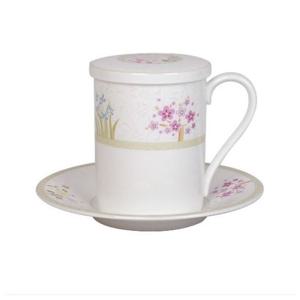 [한국도자기]  매난국죽 받침 뚜껑머그3p