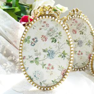 금테 진주 엔틱 탁상액자 타원 5x7