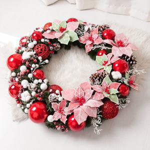 크리스마스 리스 벽장식 코랄 노벌 플라워 750mm 벽걸이 소품 현관 문 카페 입구