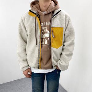 엠클로 오버핏 배색 포켓 뽀글이 양털 후리스 집업 자켓 점퍼