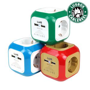 러그 4구 USB 2포트 큐브 멀티탭 3M (아이언/그린/블루) LUG