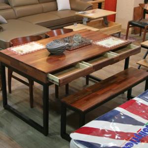 멀바우 서랍 원목 4인 식탁 세트 (1200 x 700 SET, 의자 2개)