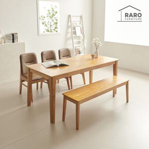 라로퍼니처 린디 1700 고무나무 원목 6인 식탁세트(식탁+의자3+원목벤치1)