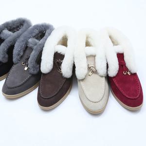 포크슈즈 천연양털100% 소가죽 여성 털 신발 여성로퍼 모카신
