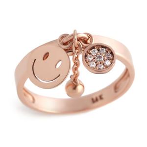 [비앤비골드] 14K 스마일 큐빅 체인 딸랑이 볼 반지 SRS26198