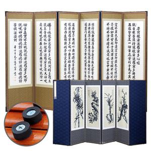 [박씨상방] 고급원목 백색 반야심경 6폭병풍+(특허)버팀고무 고