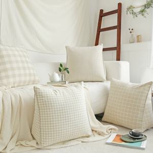 린넨 체크 삼각 등쿠션/헤드쿠션 4종 (솜포함)